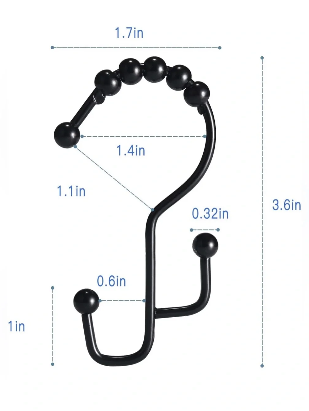 S-Shaped Beaded Shower Curtain Hooks — Black